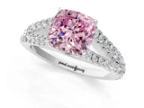 White gold Fancy Pink Cushion Cut Diamond Split Shank Pavé Engagement Ring with Four-Prong Setting_94
