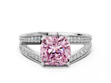 White gold Fancy Pink Cushion Cut Diamond Split Shank Ring with Pavé Band and Four-Prong Setting_57