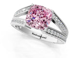 White gold Fancy Pink Cushion Cut Diamond Split Shank Ring with Pavé Band and Four-Prong Setting_58