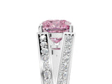 White gold Fancy Pink Cushion Cut Diamond Split Shank Ring with Pavé Band and Four-Prong Setting_62