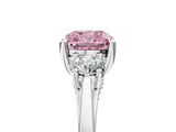 White gold Fancy Pink Cushion Cut Diamond Three-Stone Engagement Ring with Prong Setting and Pavé Band_17