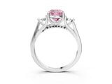 White gold Fancy Pink Cushion Cut Diamond Three-Stone Engagement Ring with Prong Setting and Pavé Band_3
