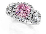 White gold Fancy Pink Cushion Cut Diamond Three-Stone Halo Ring with Prong Setting and Pavé Accents_1