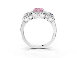 White gold Fancy Pink Cushion Cut Diamond Three-Stone Halo Ring with Prong Setting and Pavé Accents_3