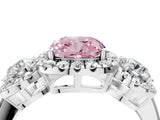 White gold Fancy Pink Cushion Cut Diamond Three-Stone Halo Ring with Prong Setting and Pavé Accents_4