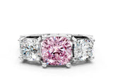 White gold Fancy Pink Cushion Cut Diamond Three-Stone Ring with Channel Set Band and Four-Prong Setting_63