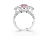 White gold Fancy Pink Cushion Cut Diamond Three-Stone Ring with Channel Set Band and Four-Prong Setting_66