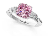 White gold Fancy Pink Cushion Cut Diamond Three-Stone Ring with Pear  Side Stones and Prong Setting_163