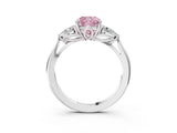White gold Fancy Pink Cushion Cut Diamond Three-Stone Ring with Pear  Side Stones and Prong Setting_166