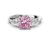 White gold Fancy Pink Cushion Cut Diamond Three-Stone Ring with Pear  Side Stones and Prong Setting_168