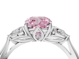 White gold Fancy Pink Cushion Cut Diamond Three-Stone Ring with Pear  Side Stones and Prong Setting_173