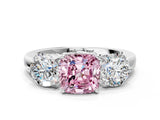 White gold Fancy Pink Cushion Cut Diamond Three-Stone Ring with Prong Setting and Classic Band_122