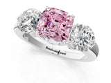 White gold Fancy Pink Cushion Cut Diamond Three-Stone Ring with Prong Setting and Classic Band_124