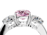 White gold Fancy Pink Cushion Cut Diamond Three-Stone Ring with Prong Setting and Classic Band_127