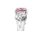 White gold Fancy Pink Cushion Cut Diamond Three-Stone Ring with Prong Setting and Classic Band_128