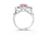 White gold Fancy Pink Cushion Cut Diamond Three-Stone Ring with Prong Setting and Pavé Band_3