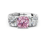 White gold Fancy Pink Cushion Cut Diamond Three-Stone Ring with Prong Setting and Textured Band_12