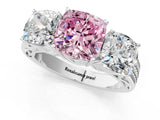 White gold Fancy Pink Cushion Cut Diamond Three-Stone Ring with Prong Setting and Textured Band_13