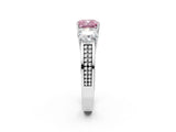 White gold Fancy Pink Cushion Cut Diamond Three-Stone Ring with Prong Setting and Textured Band_14
