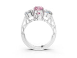 White gold Fancy Pink Cushion Cut Diamond Three-Stone Ring with Prong Setting and Textured Band_15
