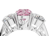 White gold Fancy Pink Cushion Cut Diamond Three-Stone Ring with Prong Setting and Textured Band_16