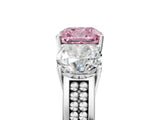 White gold Fancy Pink Cushion Cut Diamond Three-Stone Ring with Prong Setting and Textured Band_17