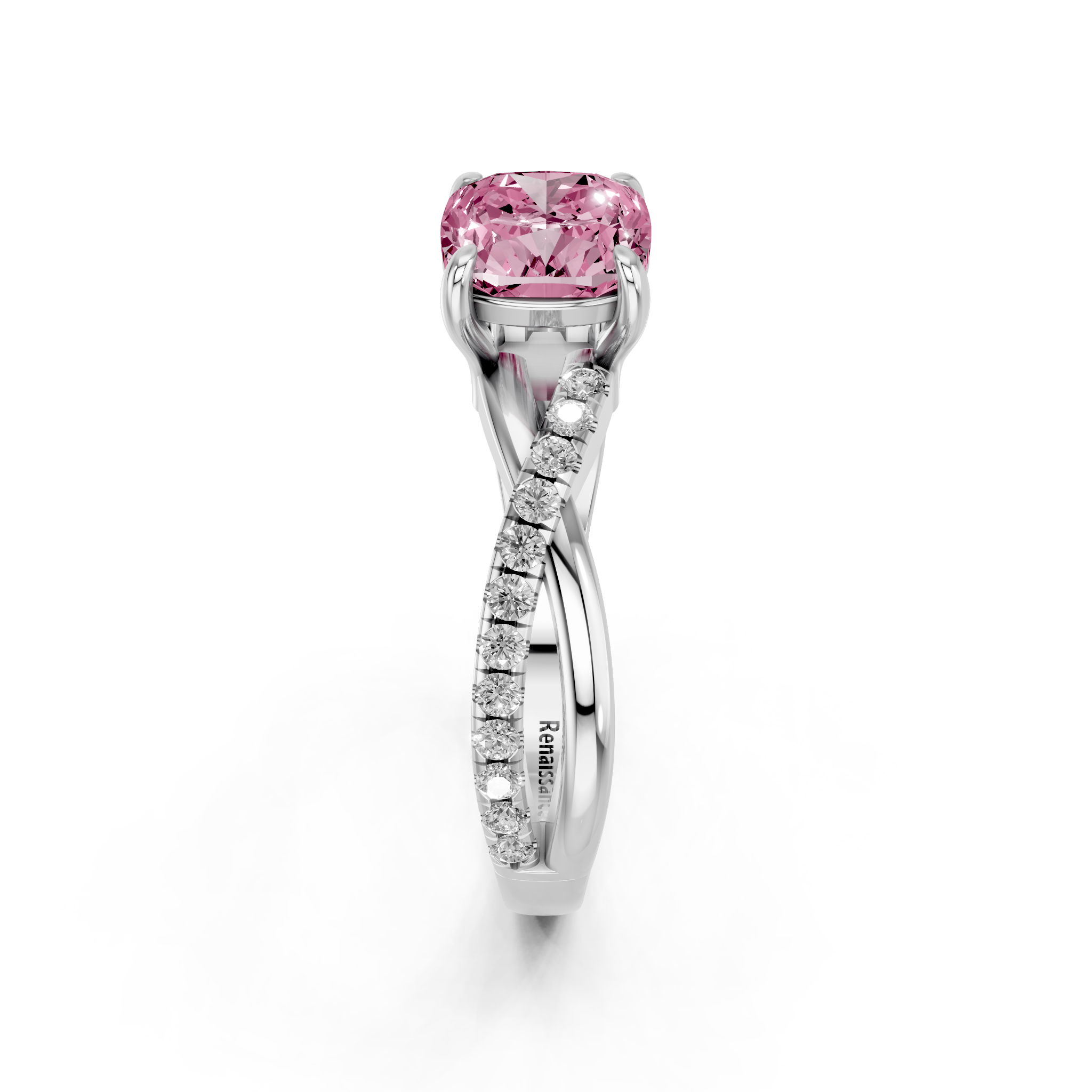 White gold Fancy Pink Cushion  Cut Diamond Twist Band Solitaire with Prong Setting_4