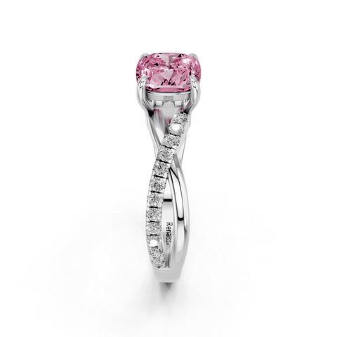 White gold Fancy Pink Cushion  Cut Diamond Twist Band Solitaire with Prong Setting_4