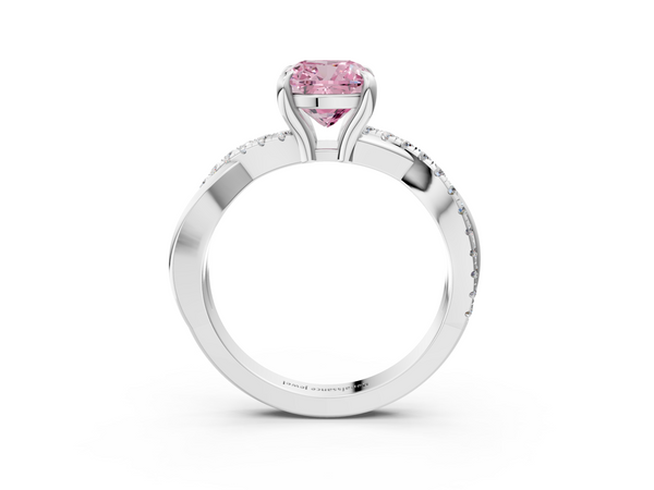 White gold Fancy Pink Cushion  Cut Diamond Twist Band Solitaire with Prong Setting