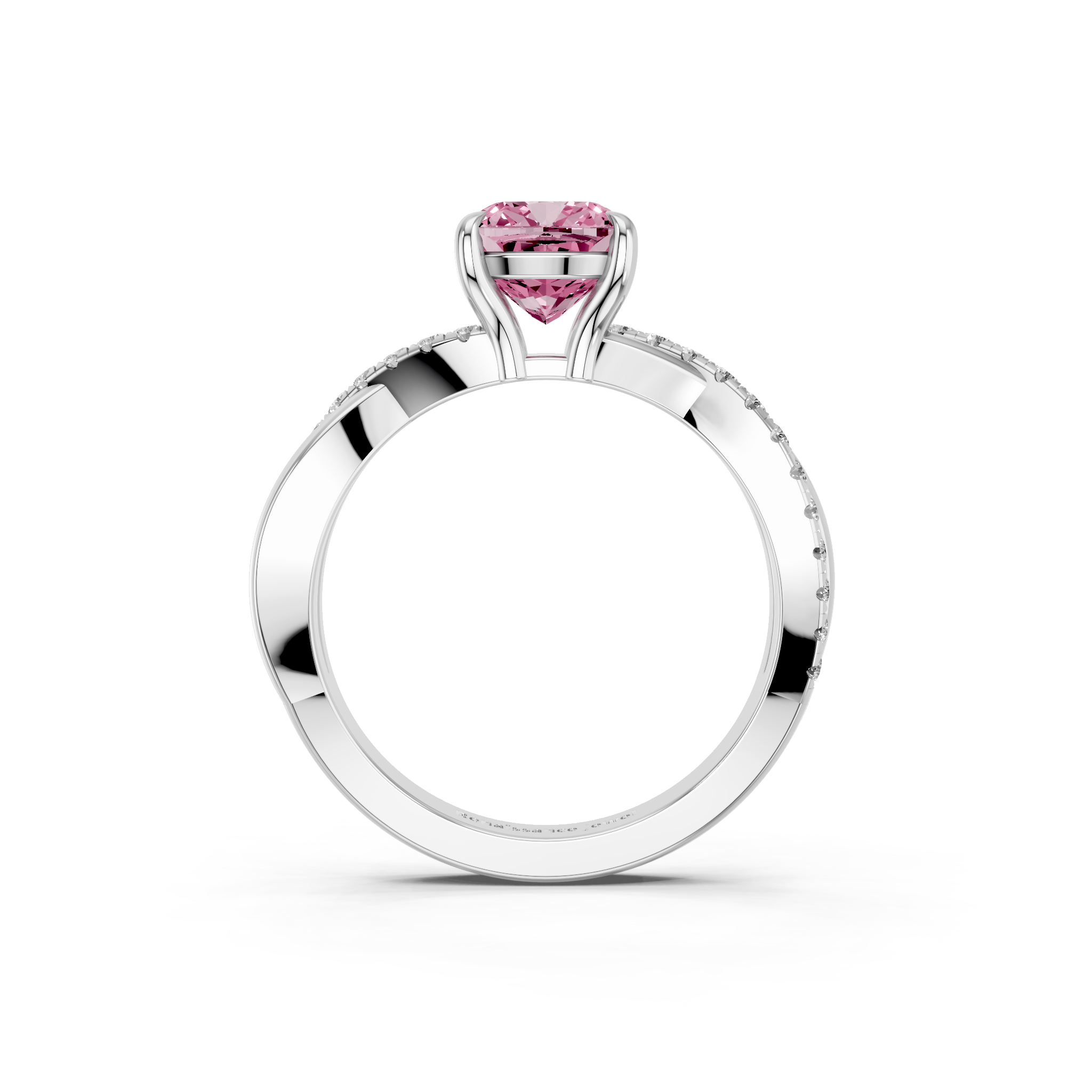White gold Fancy Pink Cushion  Cut Diamond Twist Band Solitaire with Prong Setting_5