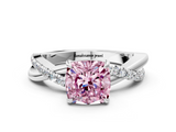 White gold Fancy Pink Cushion  Cut Diamond Twisted Band with Pavé Setting and Four-Prong Setting_20