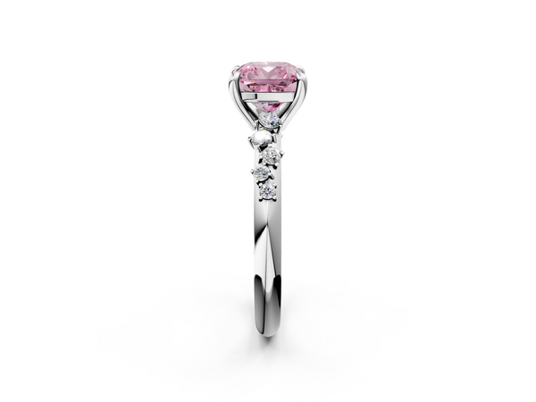 White gold Fancy Pink Cushion  Cut Diamond Vine Band with Four-Prong Setting