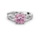 White gold Fancy Pink Cushion  Cut Diamond with Milgrain Marquise and Bezel Accents on a Solitaire Band with Prong Setting_238
