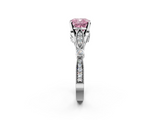 White gold Fancy Pink Cushion  Cut Diamond with Milgrain Marquise and Bezel Accents on a Solitaire Band with Prong Setting_240