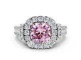 White gold Fancy Pink Cushion  Cut Double Halo Diamond Engagement Ring with Pave Band and Four-Prong Setting_67