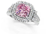 White gold Fancy Pink Cushion  Cut Double Halo Diamond Engagement Ring with Pave Band and Four-Prong Setting_68
