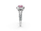 White gold Fancy Pink Cushion  Cut Double Halo Diamond Engagement Ring with Pave Band and Four-Prong Setting_69