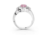 White gold Fancy Pink Cushion  Cut Double Halo Diamond Engagement Ring with Pave Band and Four-Prong Setting_70