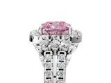White gold Fancy Pink Cushion  Cut Double Halo Diamond Engagement Ring with Pave Band and Four-Prong Setting_72