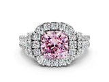 White gold Fancy Pink Cushion  Cut Double Halo Diamond Engagement Ring with Pave Band and Four-Prong Setting_75