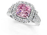 White gold Fancy Pink Cushion  Cut Double Halo Diamond Engagement Ring with Pave Band and Four-Prong Setting_76
