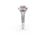 White gold Fancy Pink Cushion  Cut Double Halo Diamond Engagement Ring with Pave Band and Four-Prong Setting_80