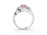 White gold Fancy Pink Cushion  Cut Double Halo Diamond Engagement Ring with Pave Band and Four-Prong Setting_81