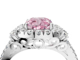 White gold Fancy Pink Cushion  Cut Double Halo Diamond Engagement Ring with Pave Band and Four-Prong Setting_82