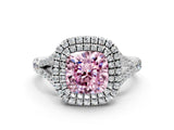 White gold Fancy Pink Cushion  Cut Double Halo Split Shank Diamond Ring with Prong Setting_67