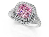 White gold Fancy Pink Cushion  Cut Double Halo Split Shank Diamond Ring with Prong Setting_68
