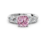 White gold Fancy Pink Cushion  Cut Five-Stone Prong Set Diamond Ring with Classic Band_51