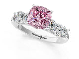 White gold Fancy Pink Cushion  Cut Five-Stone Prong Set Diamond Ring with Classic Band_52