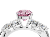 White gold Fancy Pink Cushion  Cut Five-Stone Prong Set Diamond Ring with Classic Band_55