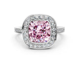 White gold Fancy Pink Cushion Cut Halo Bezel Diamond Pave Band Ring